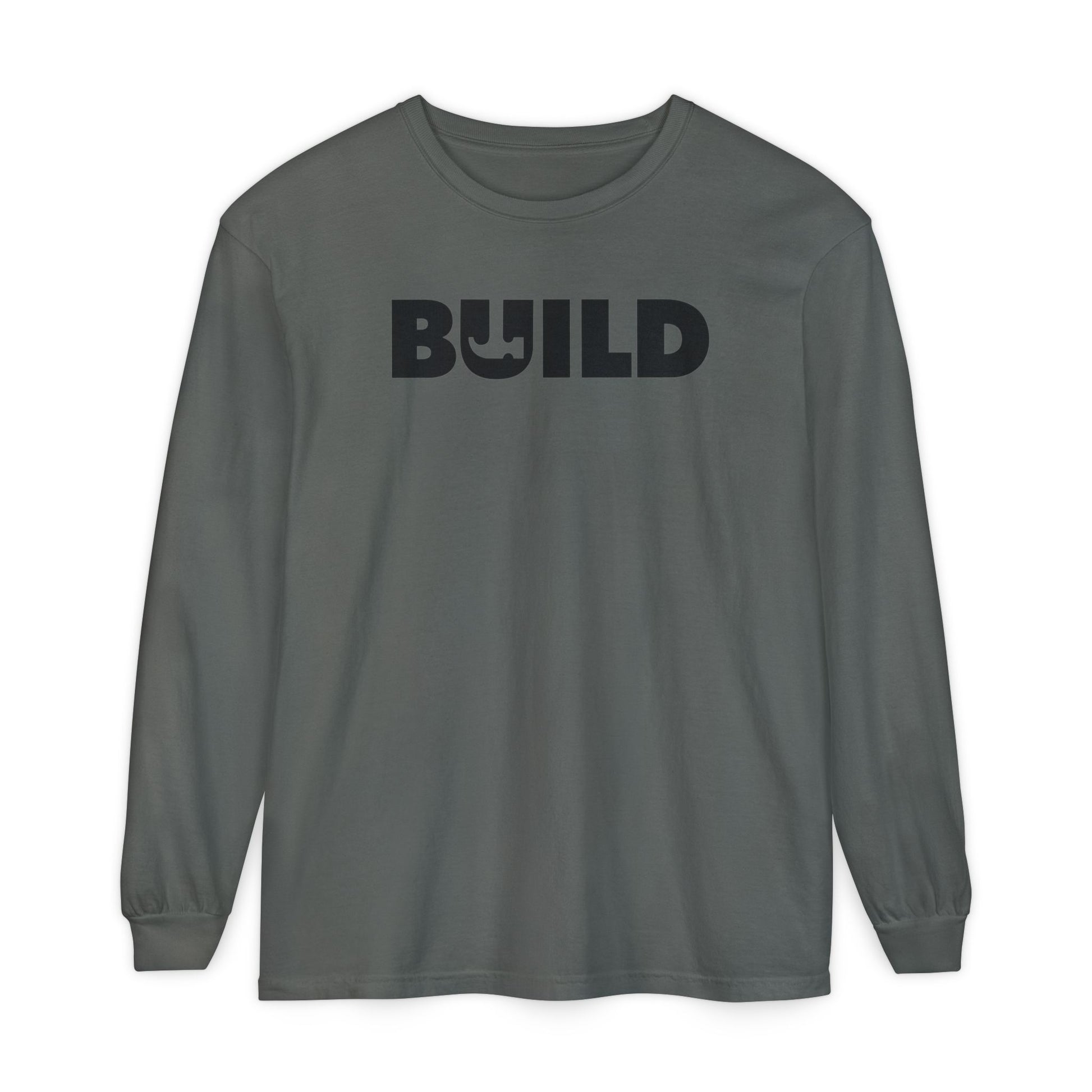 DIY BUILD Long Sleeve T-Shirt — Bold Statement Tee for Makers & Creators (Black Text)