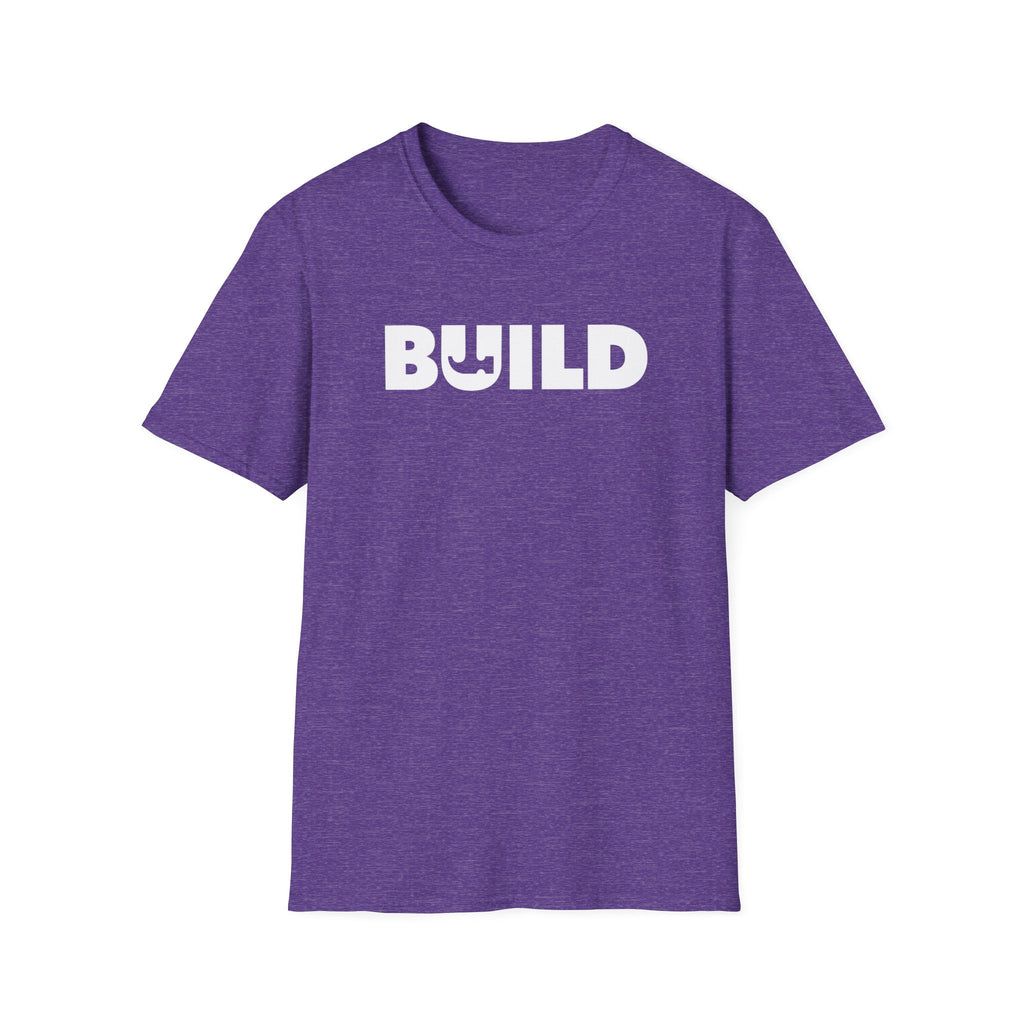 BUILD Graphic T‑Shirt - Bold Statement Tee for Makers and Creators (Purple with White Text)