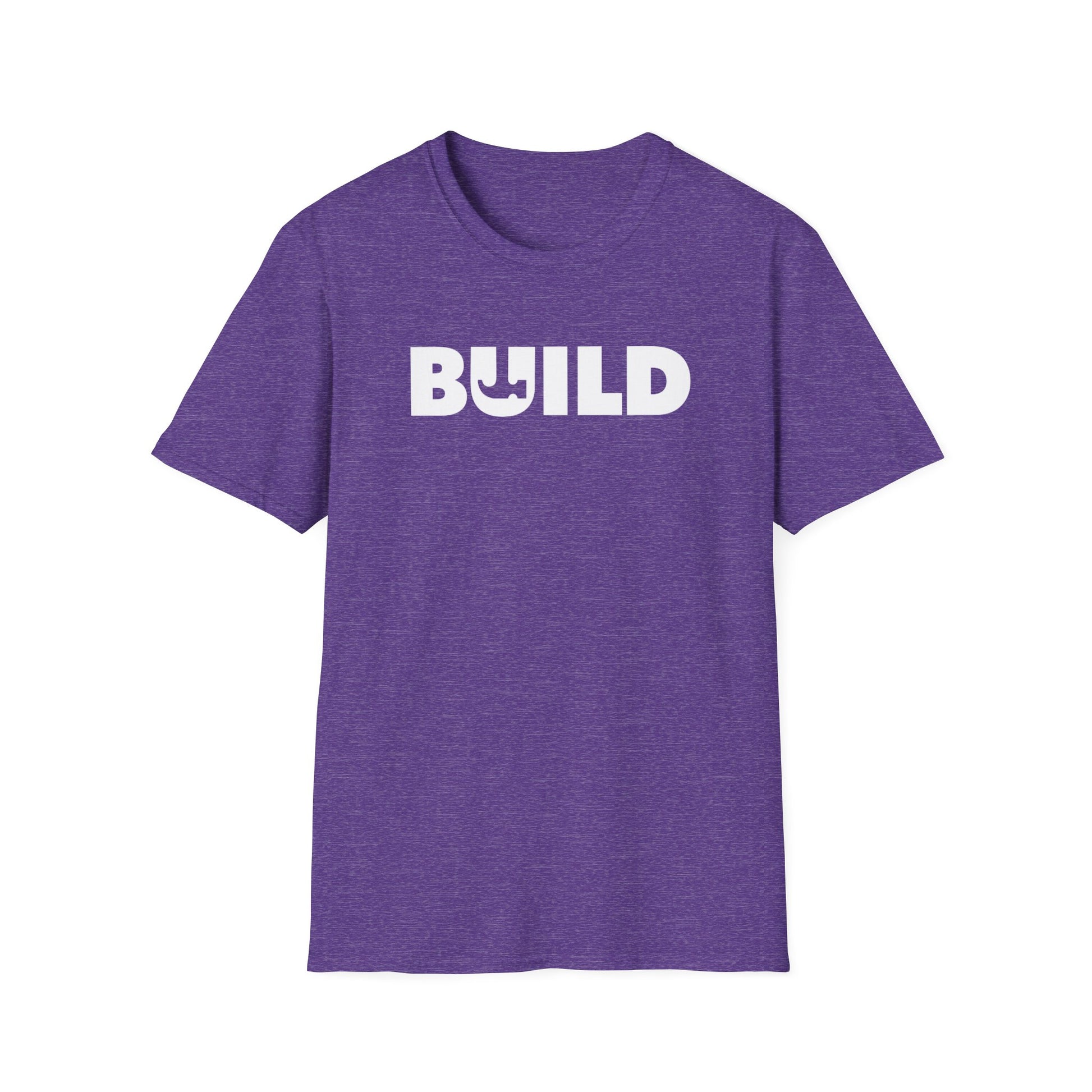 BUILD Graphic T‑Shirt - Bold Statement Tee for Makers and Creators (Purple with White Text)