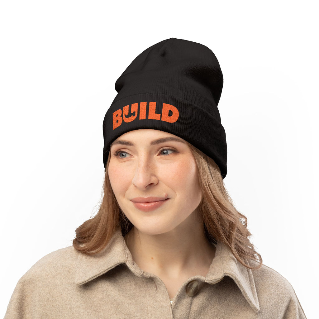 BUILD Embroidered Knit Beanie — Construction Crew Winter Hat