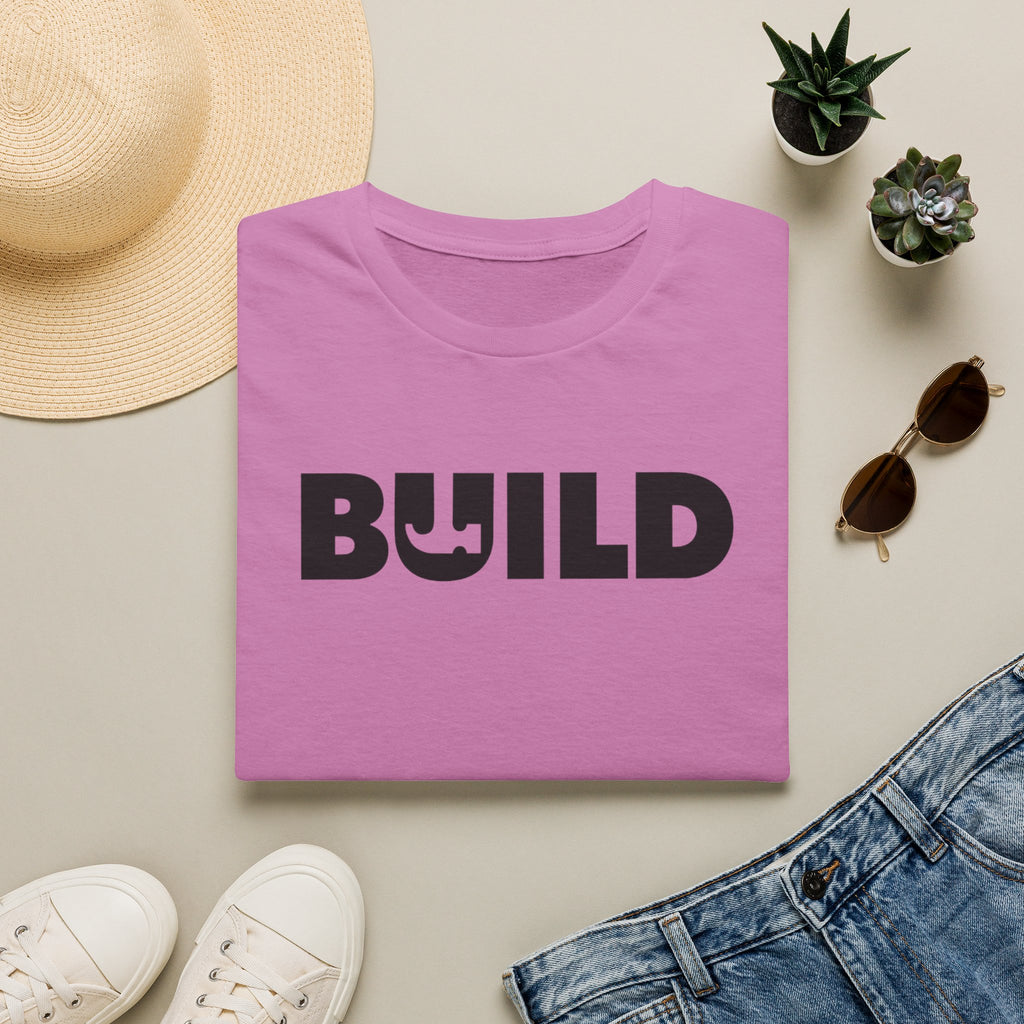 BUILD Graphic T‑Shirt - Bold Statement Tee for Makers and Creators (Orchid with Black Text)
