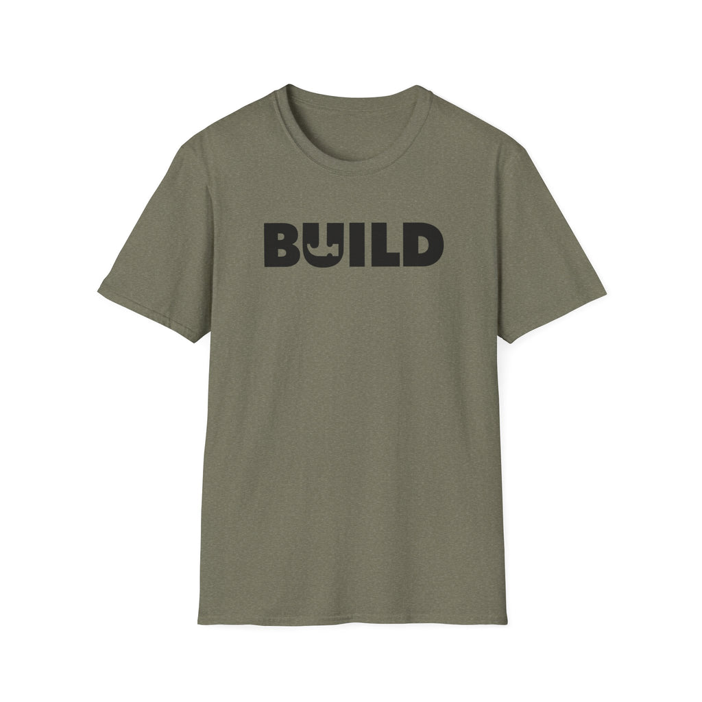 BUILD Graphic T‑Shirt - Bold Statement Tee for Makers and Creators (Green with Black Text)