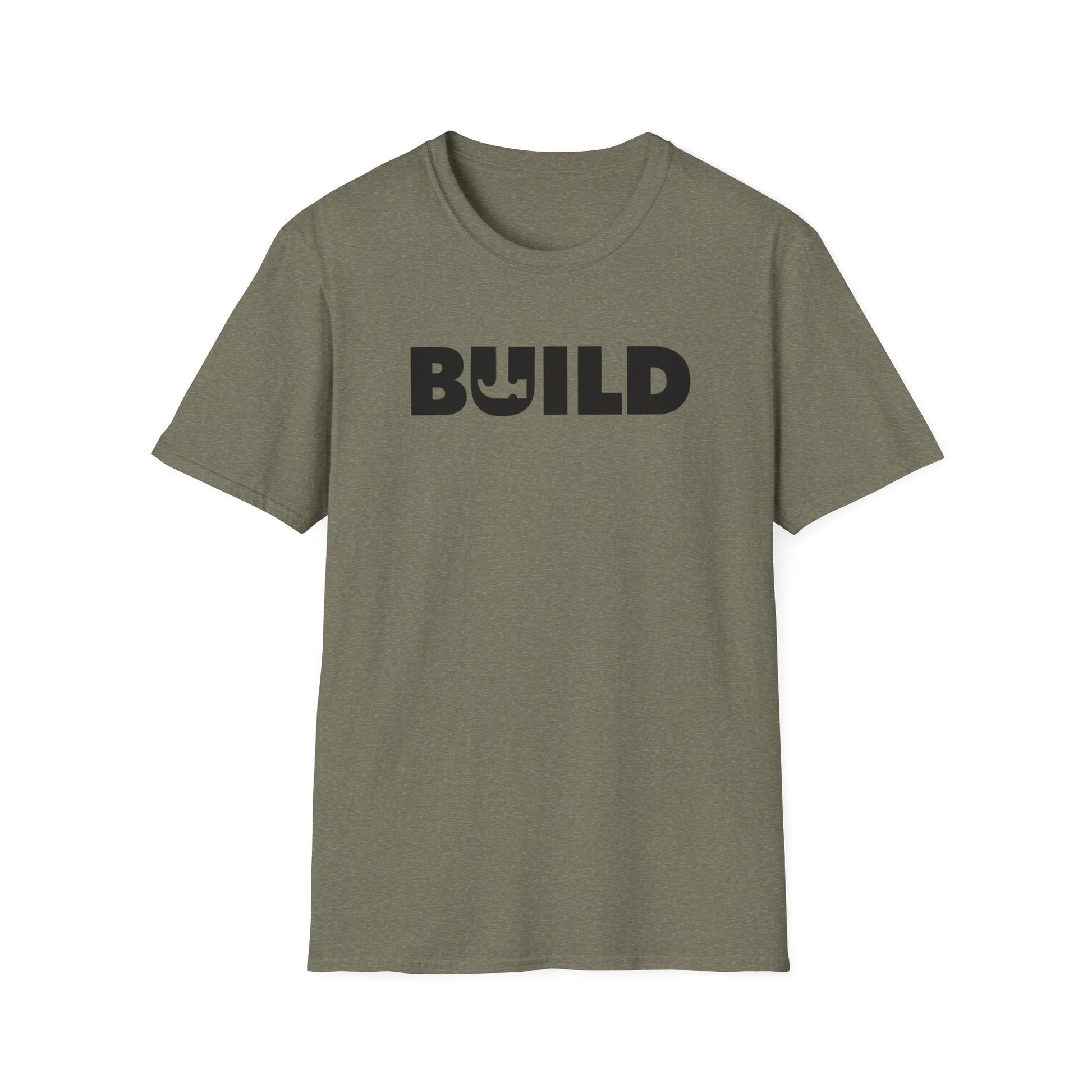 BUILD Graphic T‑Shirt - Bold Statement Tee for Makers and Creators (Green with Black Text)