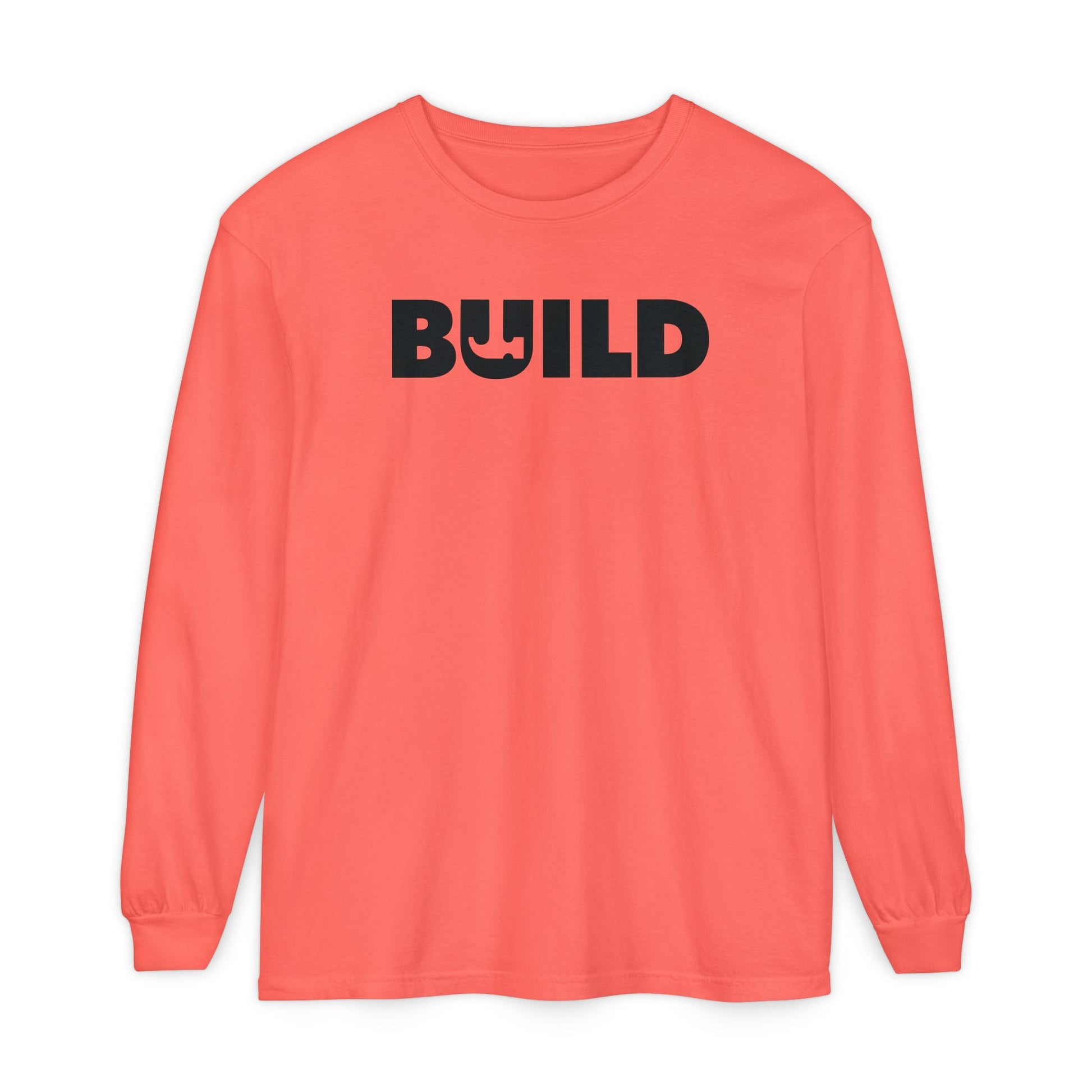 DIY BUILD Long Sleeve T-Shirt — Bold Statement Tee for Makers & Creators (Black Text)
