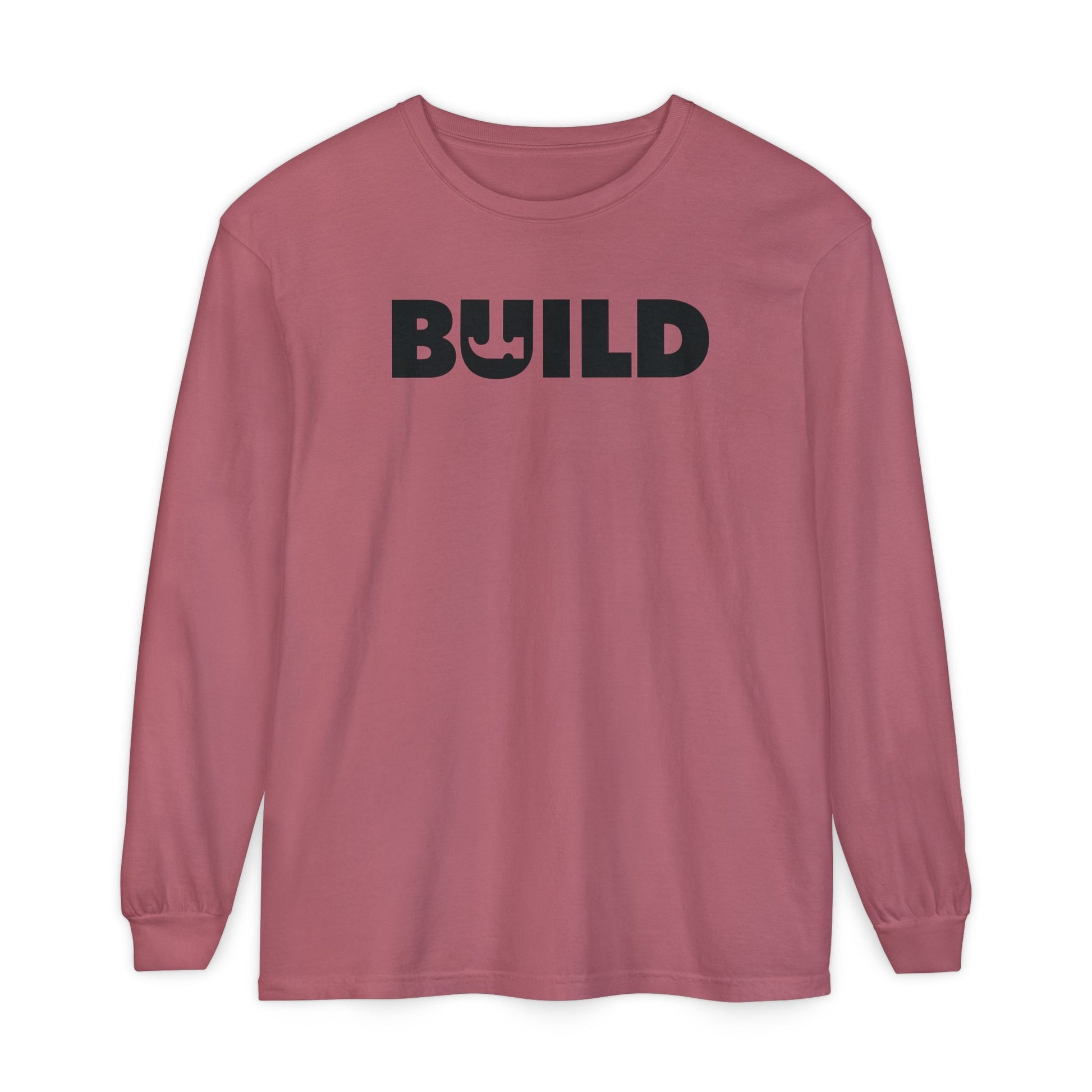 DIY BUILD Long Sleeve T-Shirt — Bold Statement Tee for Makers & Creators (Black Text)