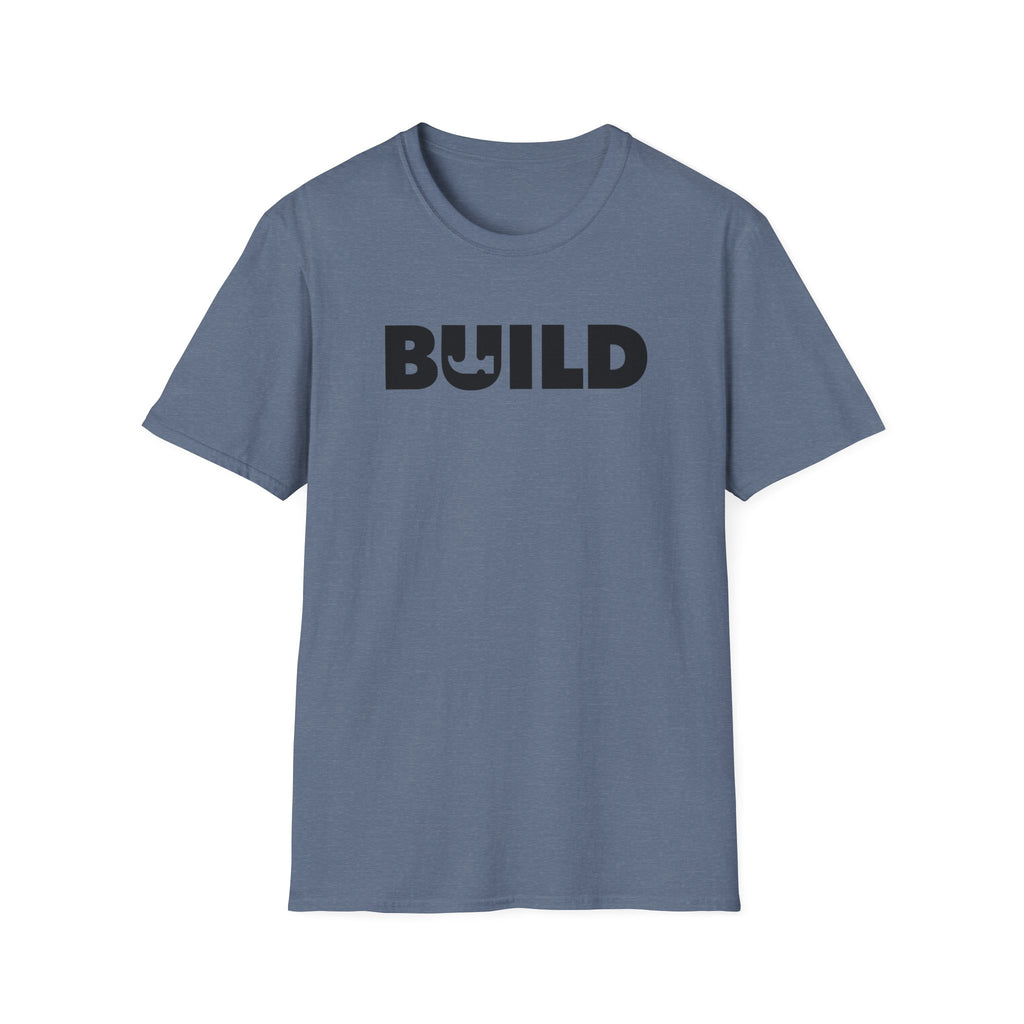 BUILD Graphic T‑Shirt - Bold Statement Tee for Makers and Creators (Indigo with Black Text)