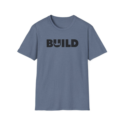 BUILD Graphic T‑Shirt - Bold Statement Tee for Makers and Creators (Indigo with Black Text)