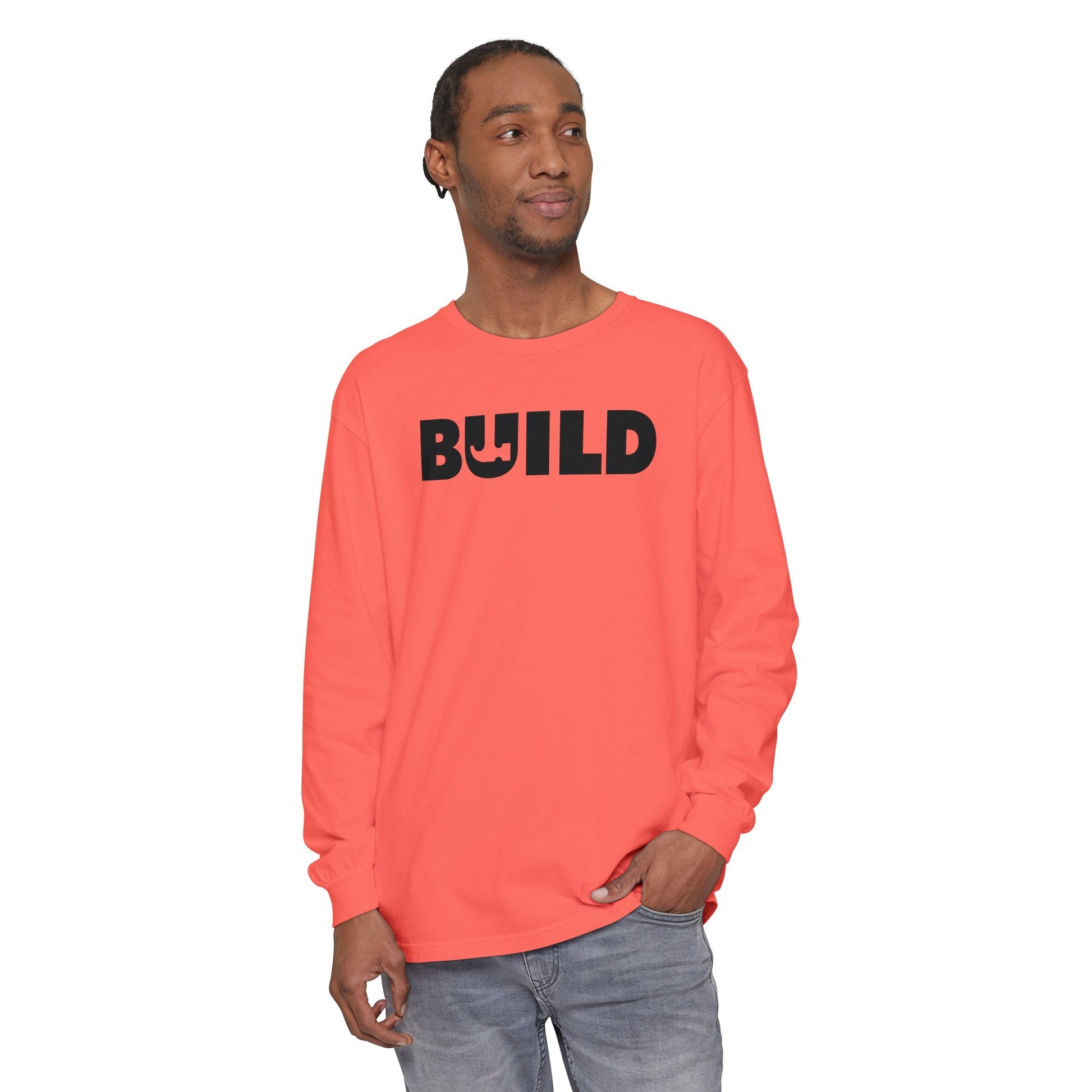 DIY BUILD Long Sleeve T-Shirt — Bold Statement Tee for Makers & Creators (Black Text)