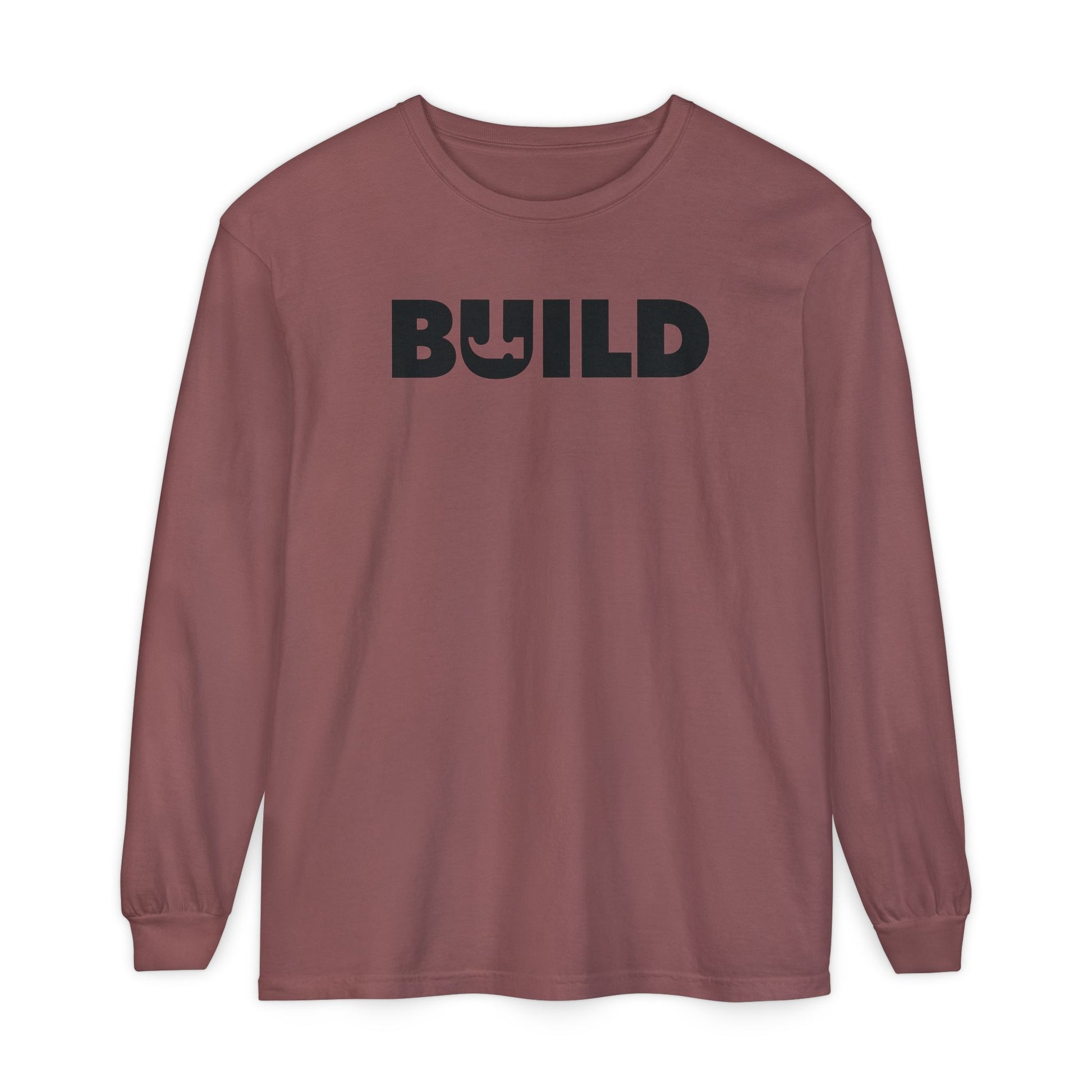 DIY BUILD Long Sleeve T-Shirt — Bold Statement Tee for Makers & Creators (Black Text)