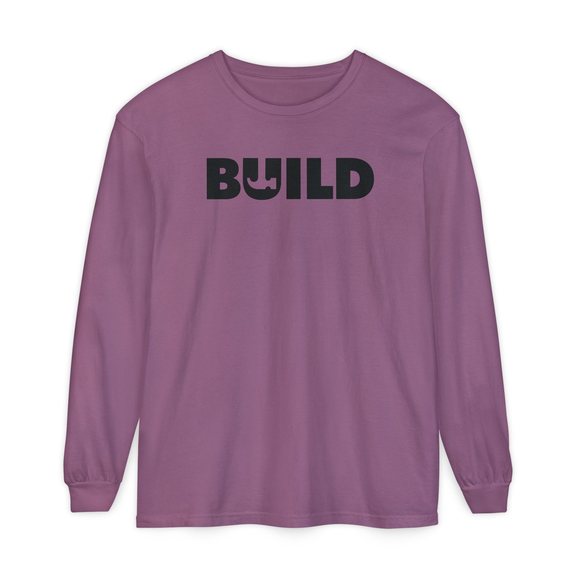 DIY BUILD Long Sleeve T-Shirt — Bold Statement Tee for Makers & Creators (Black Text)