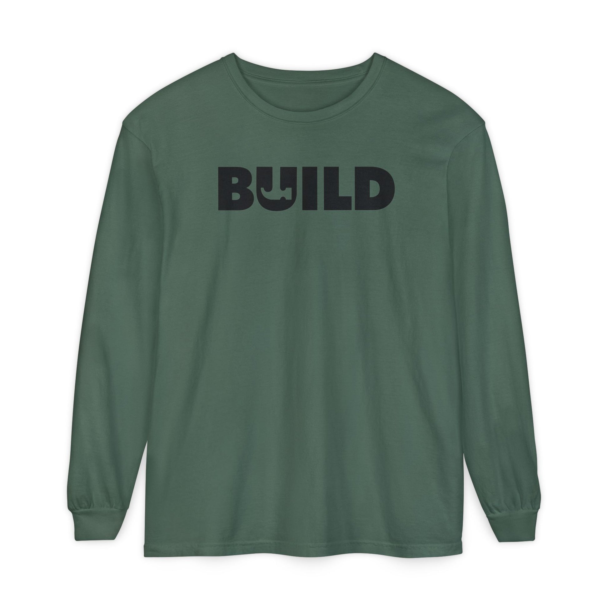 DIY BUILD Long Sleeve T-Shirt — Bold Statement Tee for Makers & Creators (Black Text)