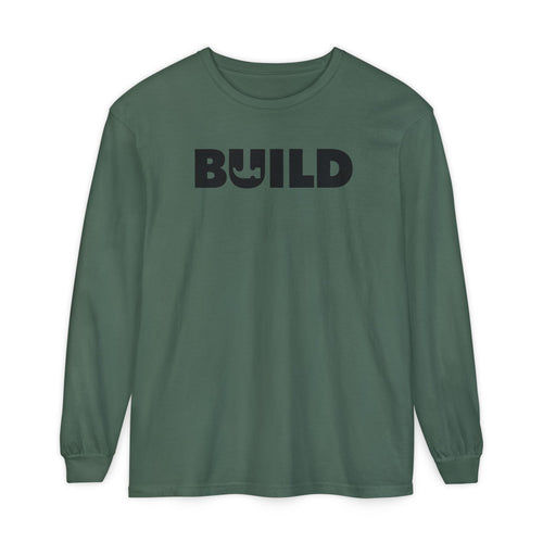 DIY BUILD Long Sleeve T-Shirt — Bold Statement Tee for Makers & Creators (Black Text)