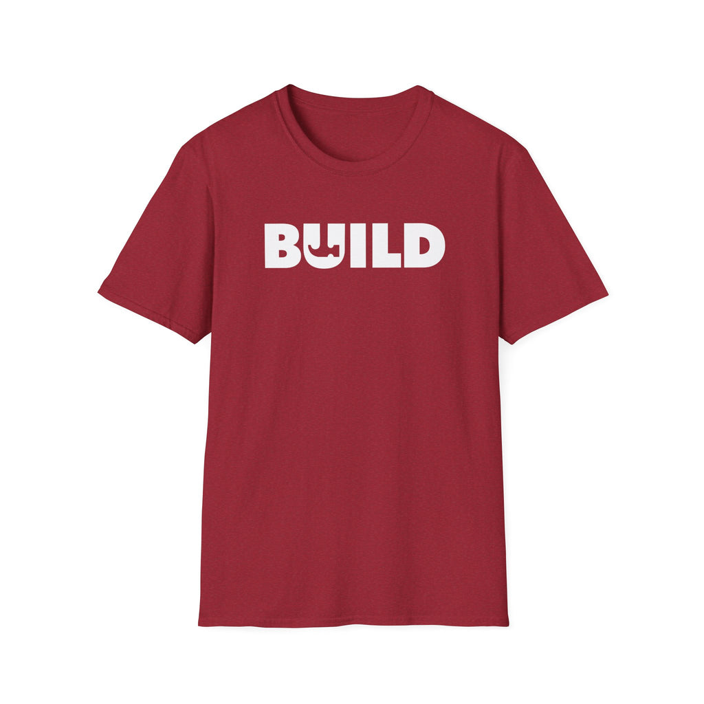BUILD Graphic T‑Shirt - Bold Statement Tee for Makers and Creators (Red with White Text)