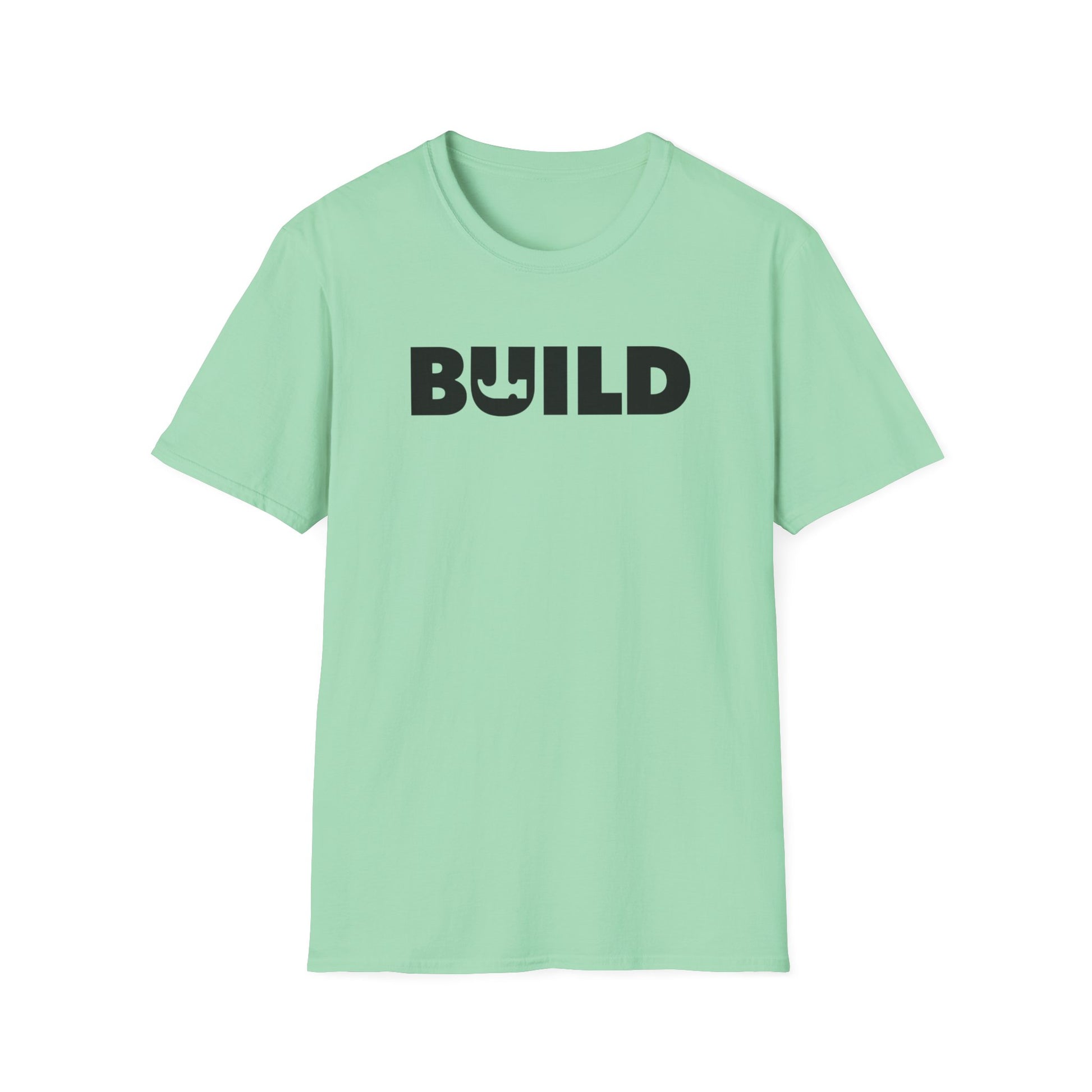 BUILD Graphic T‑Shirt - Bold Statement Tee for Makers and Creators (Mint with Black Text)