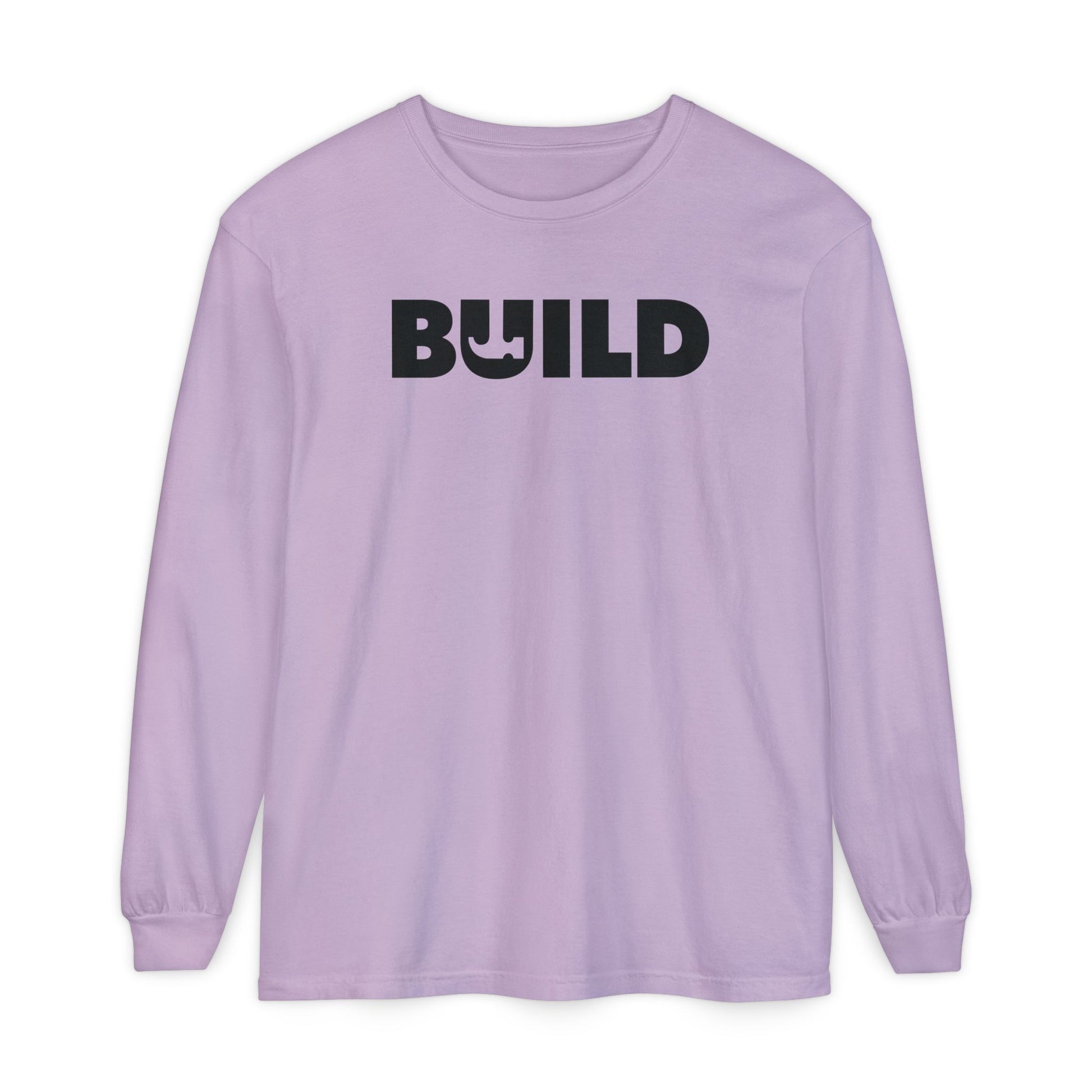 DIY BUILD Long Sleeve T-Shirt — Bold Statement Tee for Makers & Creators (Black Text)