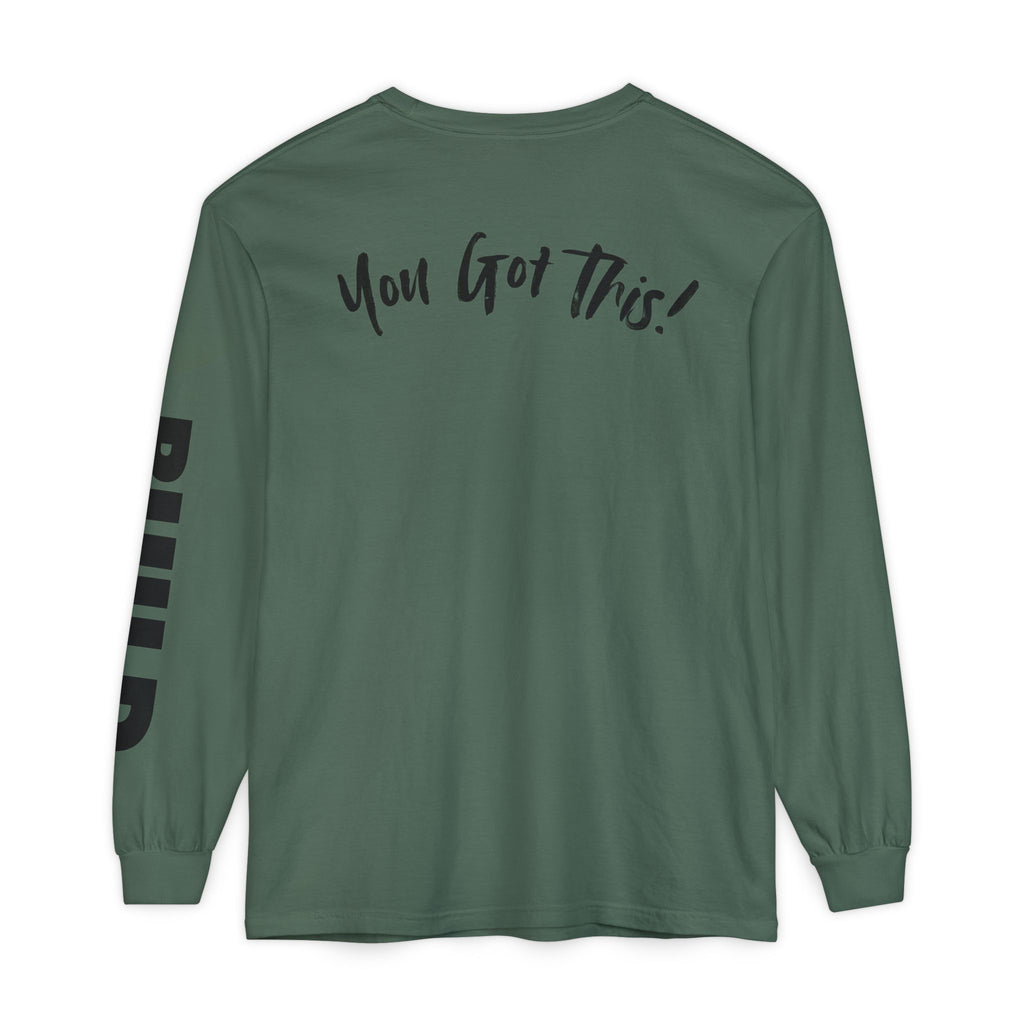 DIY BUILD Long Sleeve T-Shirt — Bold Statement Tee for Makers & Creators (Black Text)
