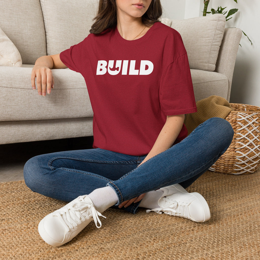 BUILD Graphic T‑Shirt - Bold Statement Tee for Makers and Creators (Red with White Text)