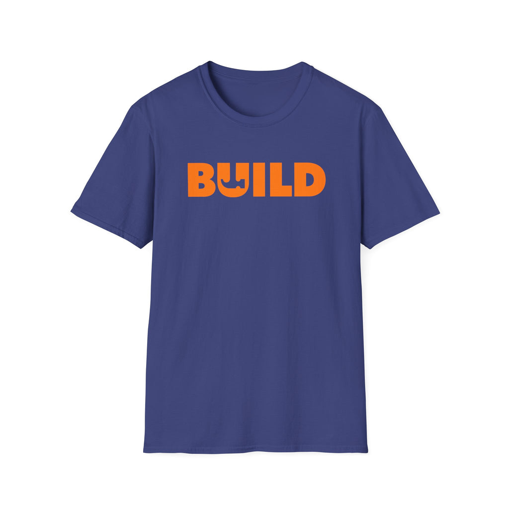 DIY BUILD T-Shirt - For Makers & Creators (Blue with Orange Text)
