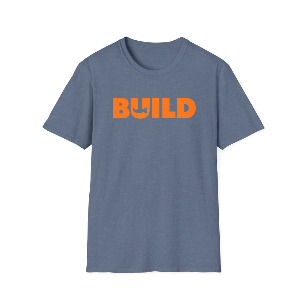DIY BUILD T-Shirt - For Makers & Creators (Indigo with Orange Text)