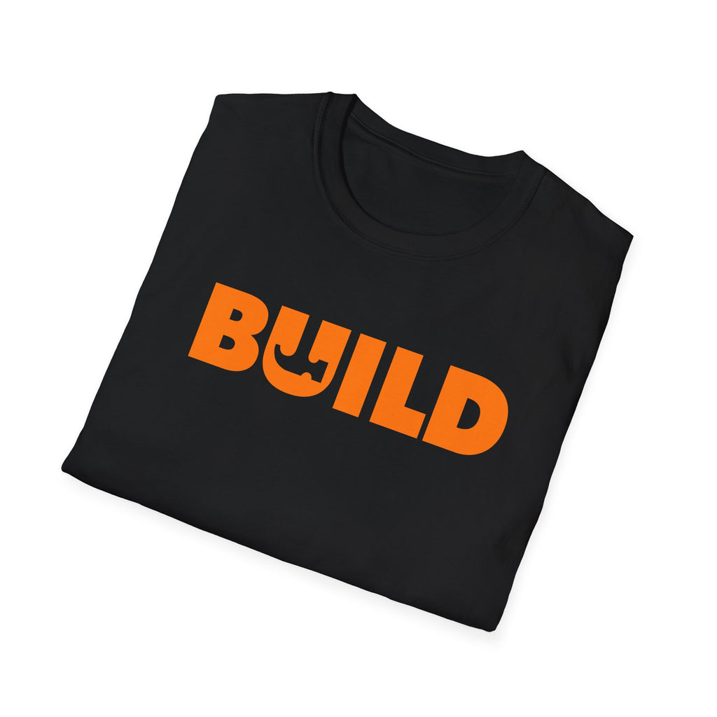 DIY BUILD T-Shirt - Bold Statement Tee for Makers & Creators (Orange Text)