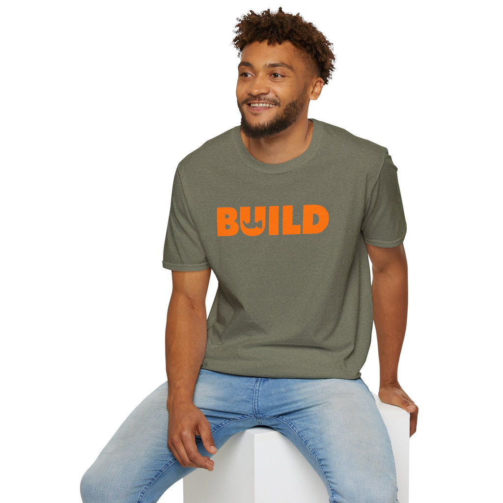 DIY BUILD T-Shirt - Bold Statement Tee for Makers & Creators (Orange Text)