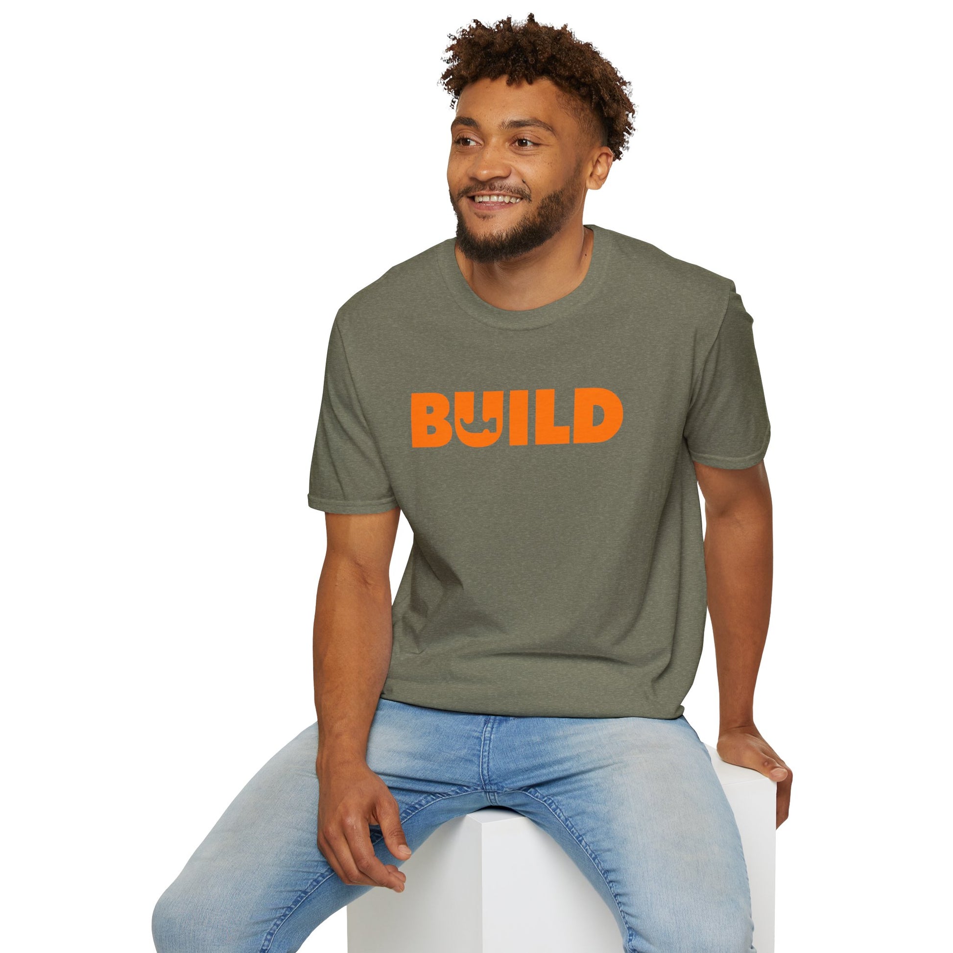 DIY BUILD T-Shirt - Bold Statement Tee for Makers & Creators (Orange Text)