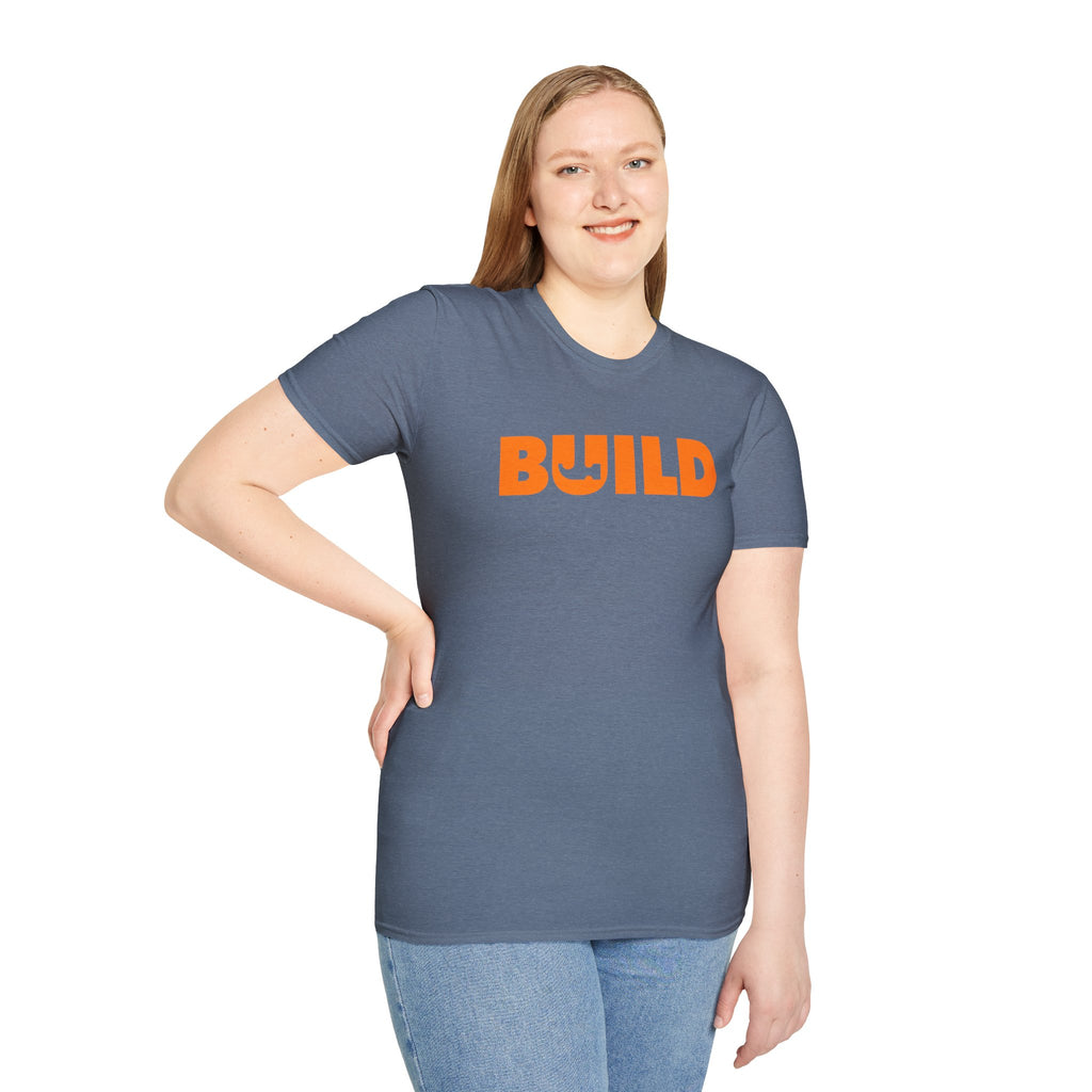 DIY BUILD T-Shirt - Bold Statement Tee for Makers & Creators (Orange Text)