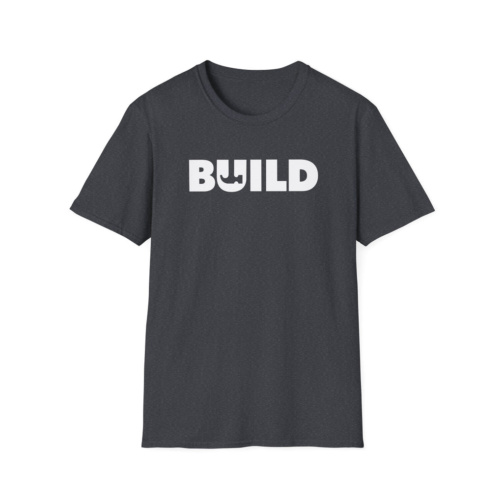 BUILD Graphic T‑Shirt - Bold Statement Tee for Makers and Creators (Gray with White Text)