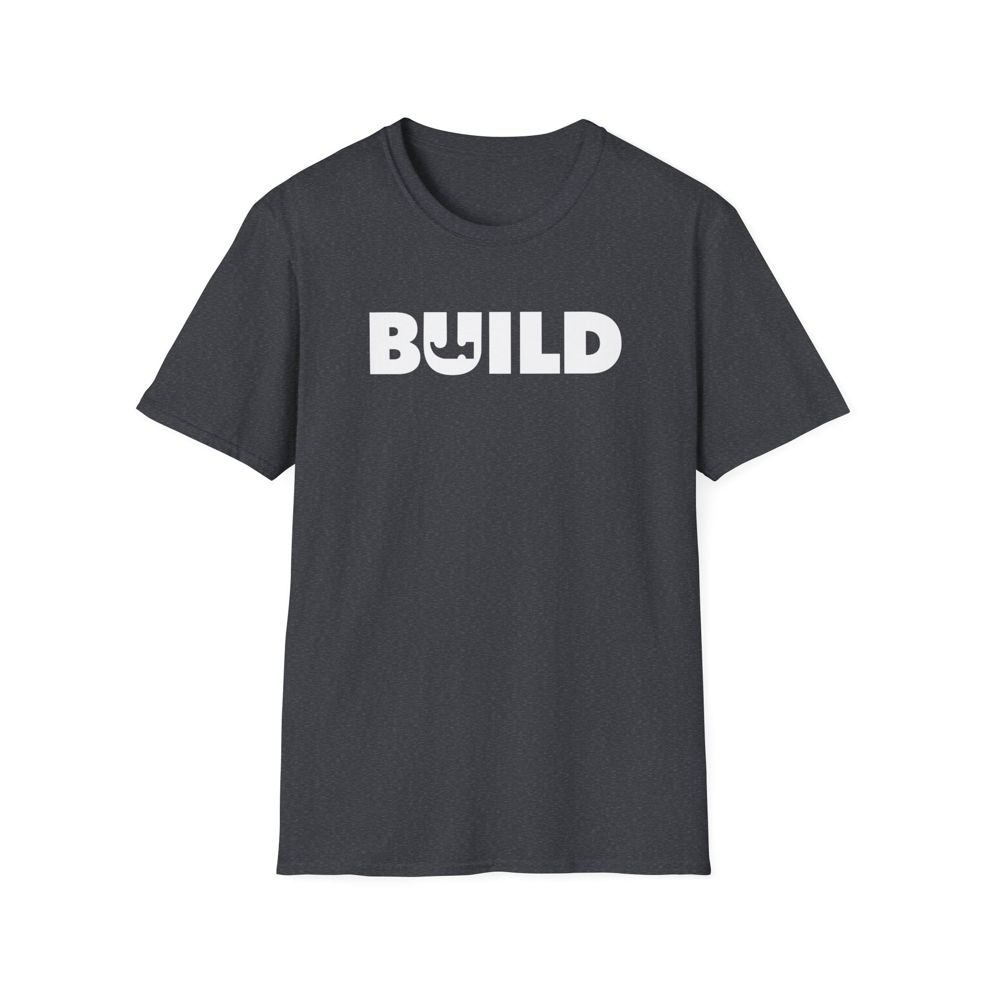 BUILD Graphic T‑Shirt - Bold Statement Tee for Makers and Creators (Gray with White Text)