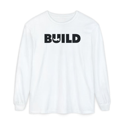 DIY BUILD Long Sleeve T-Shirt — Bold Statement Tee for Makers & Creators (Black Text)