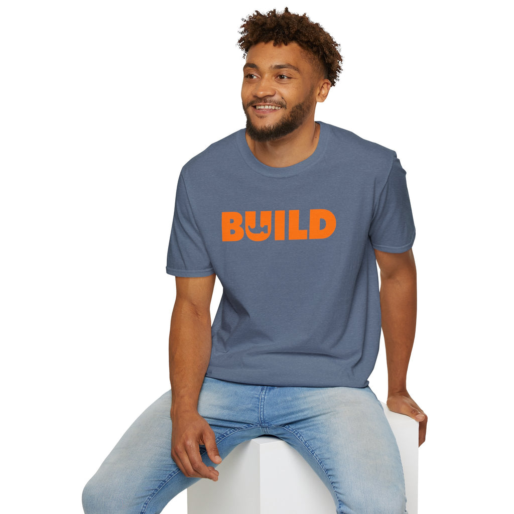 DIY BUILD T-Shirt - For Makers & Creators (Indigo with Orange Text)