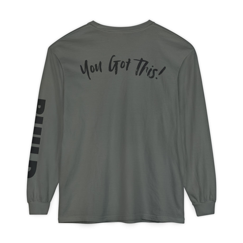 DIY BUILD Long Sleeve T-Shirt — Bold Statement Tee for Makers & Creators (Black Text)