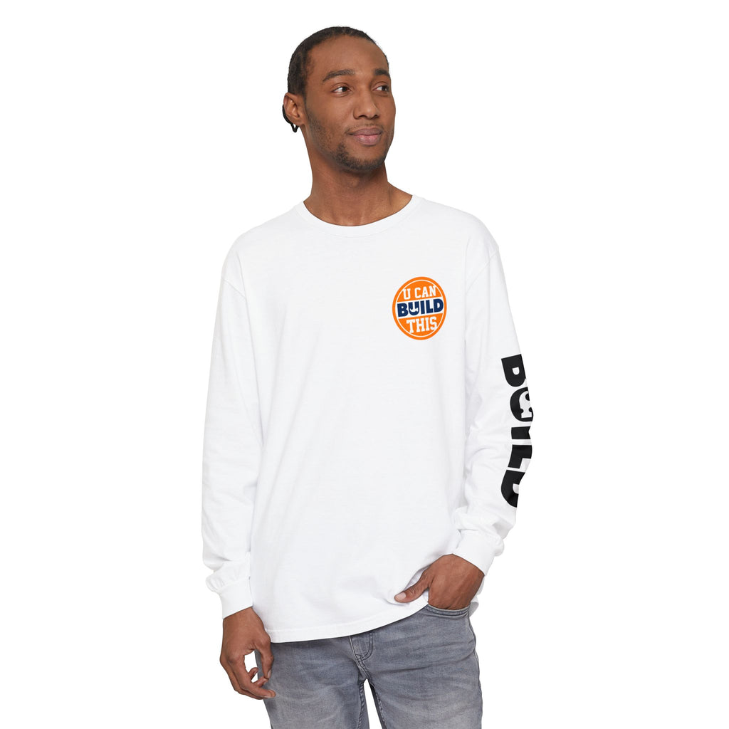 DIY BUILD Long Sleeve T-Shirt — Bold Statement Tee for Makers & Creators (Black Text)