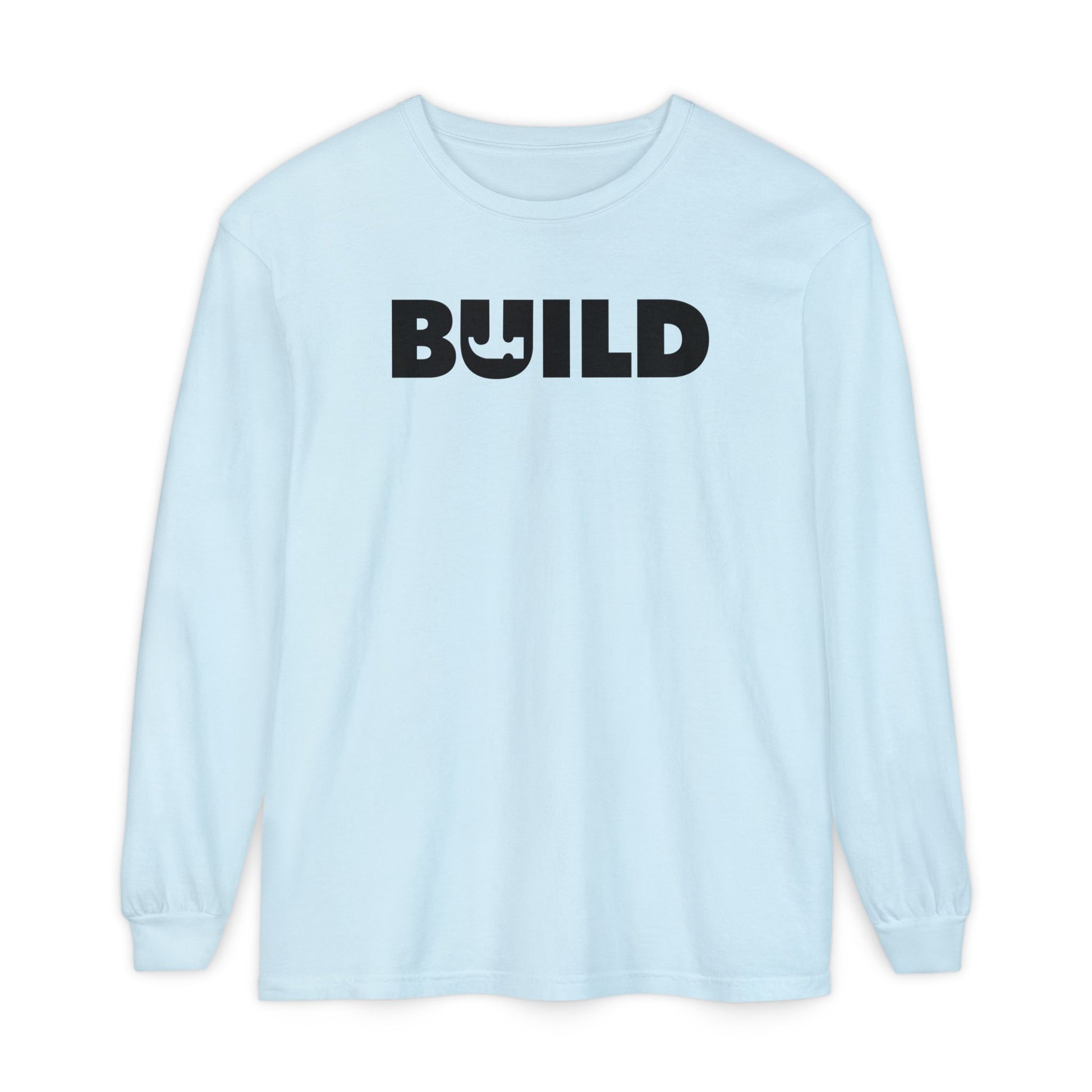 DIY BUILD Long Sleeve T-Shirt — Bold Statement Tee for Makers & Creators (Black Text)