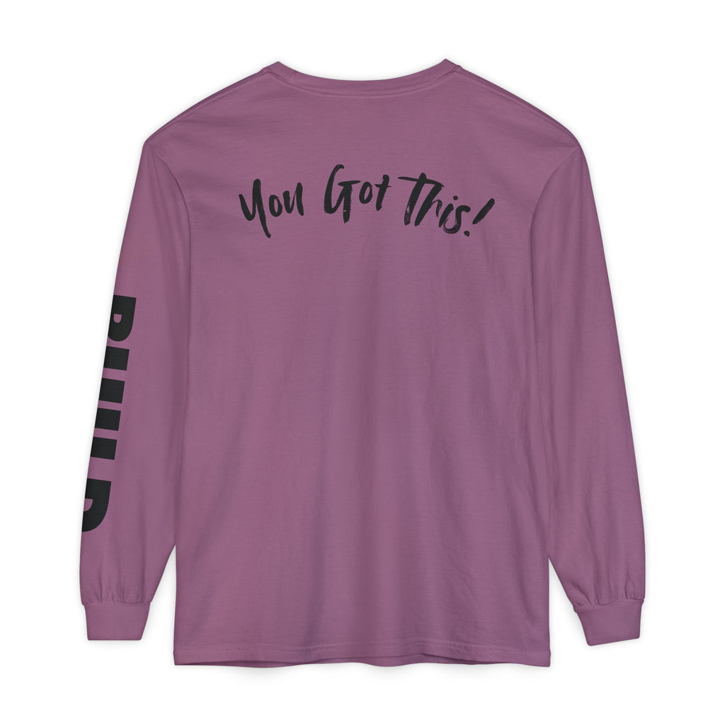 DIY BUILD Long Sleeve T-Shirt — Bold Statement Tee for Makers & Creators (Black Text)
