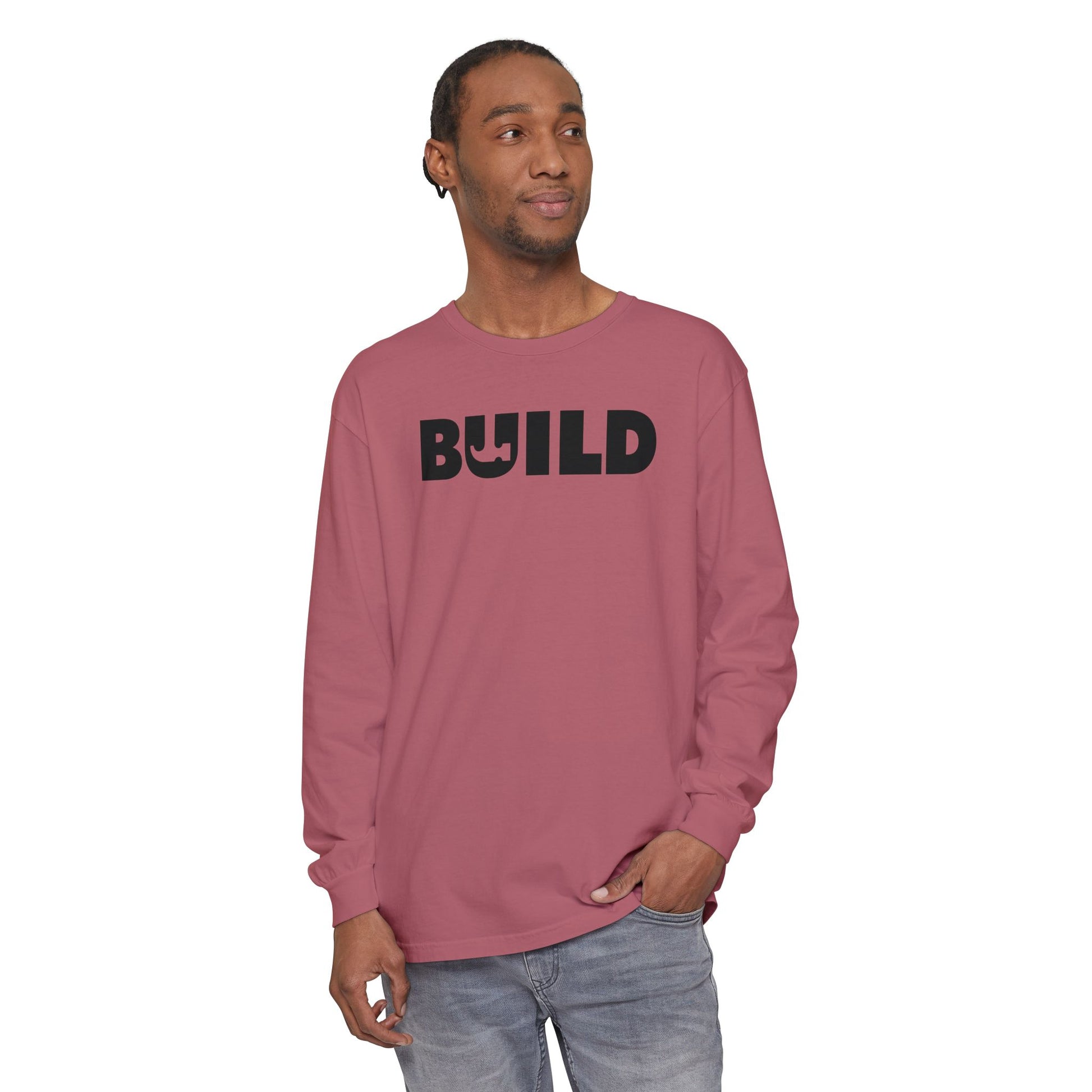 DIY BUILD Long Sleeve T-Shirt — Bold Statement Tee for Makers & Creators (Black Text)