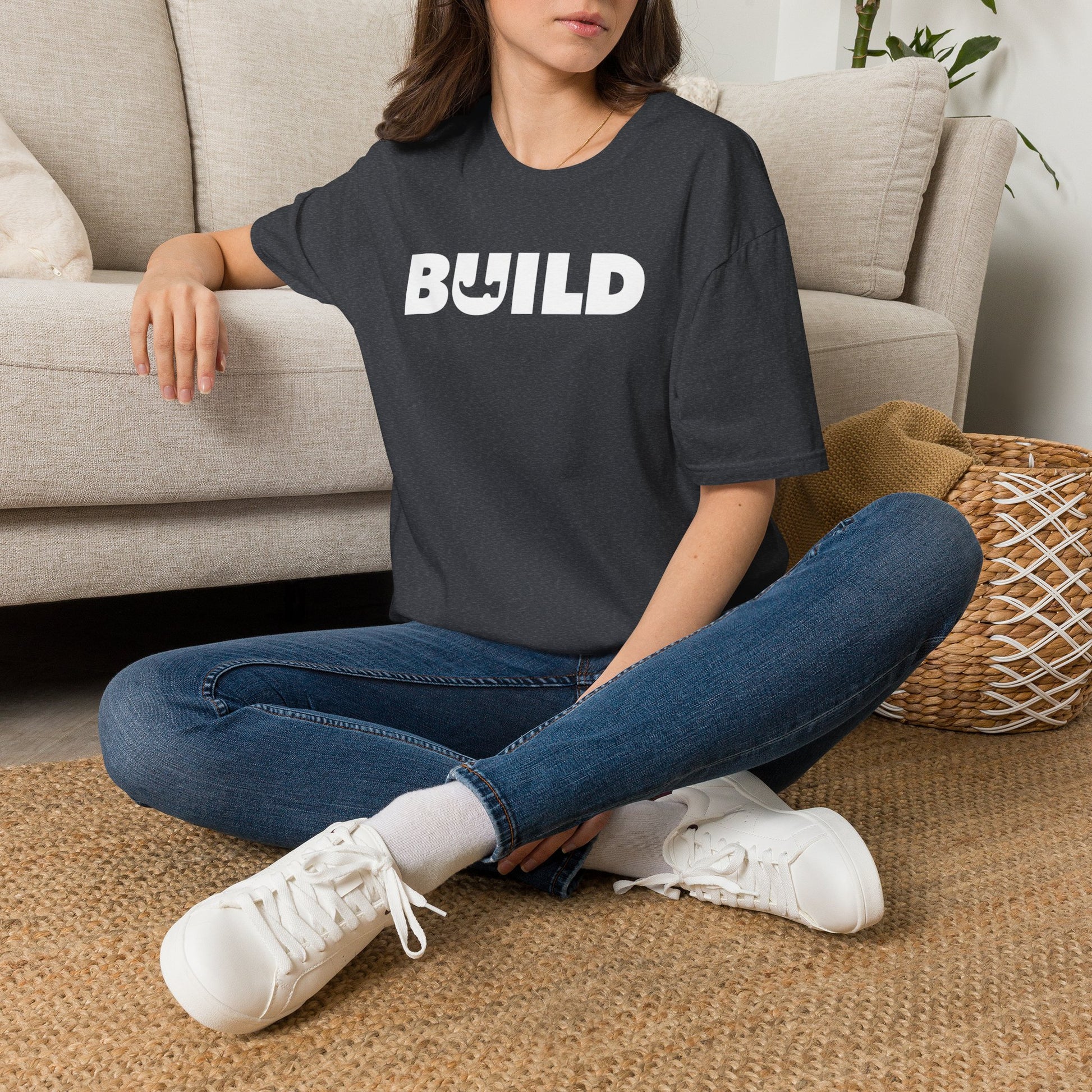 BUILD Graphic T‑Shirt - Bold Statement Tee for Makers and Creators (Gray with White Text)