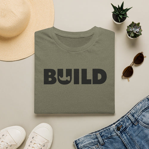BUILD Graphic T‑Shirt - Bold Statement Tee for Makers and Creators (Green with Black Text)