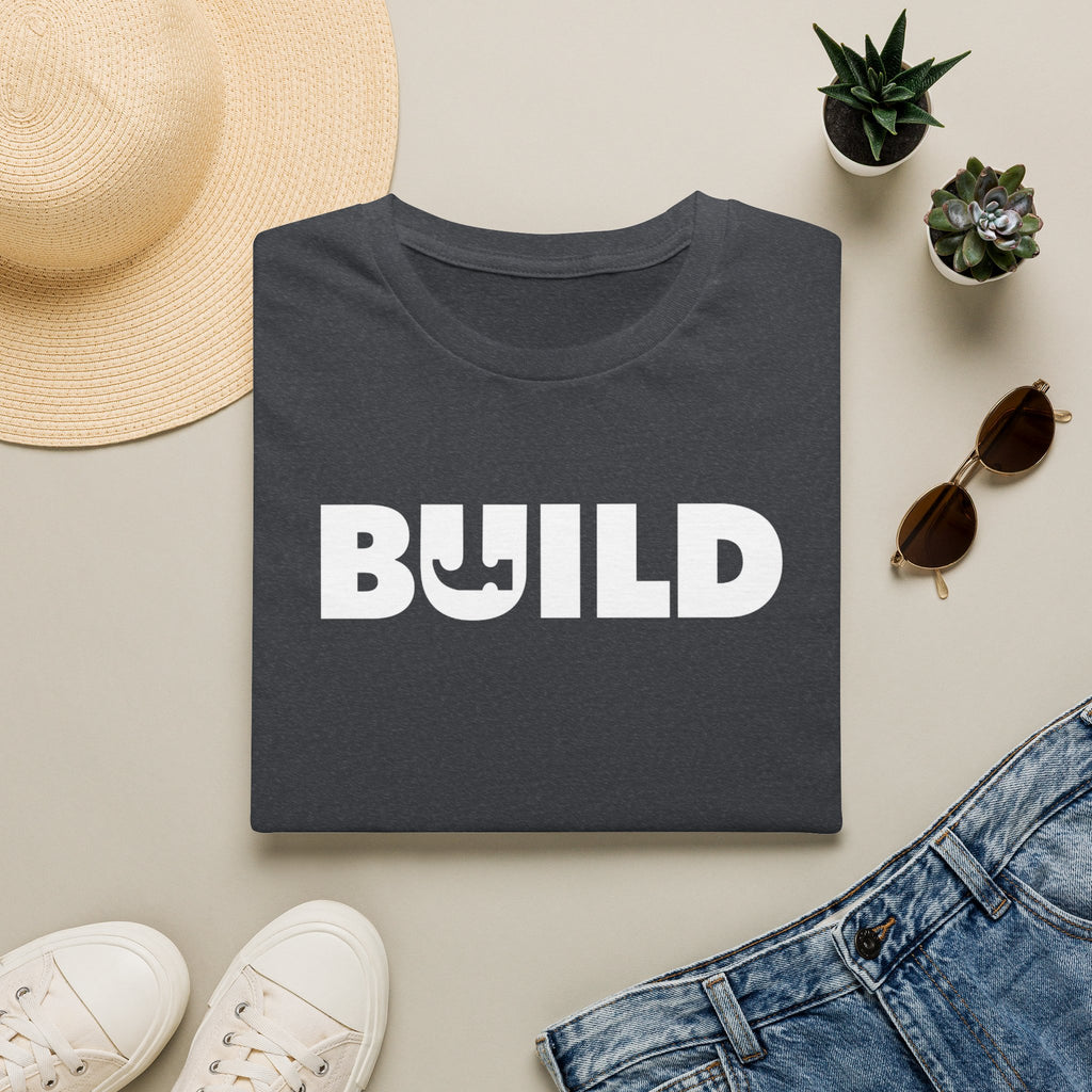 BUILD Graphic T‑Shirt - Bold Statement Tee for Makers and Creators (Gray with White Text)